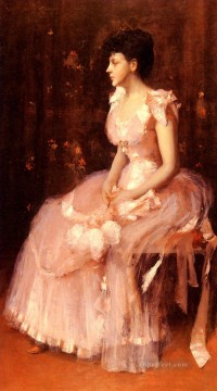  Pink Painting - Portrait Of A Lady In Pink William Merritt Chase